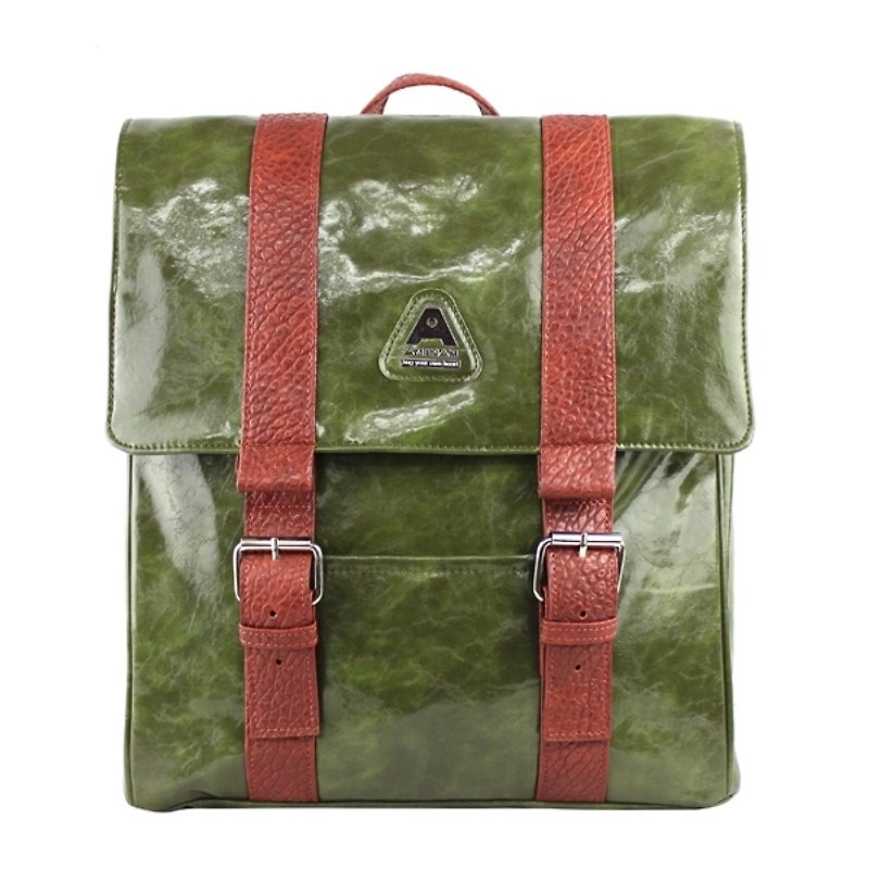 AMINAH-墨绿色光泽感方型后背包【am-0258】 - 后背包/双肩包 - 人造皮革 绿色
