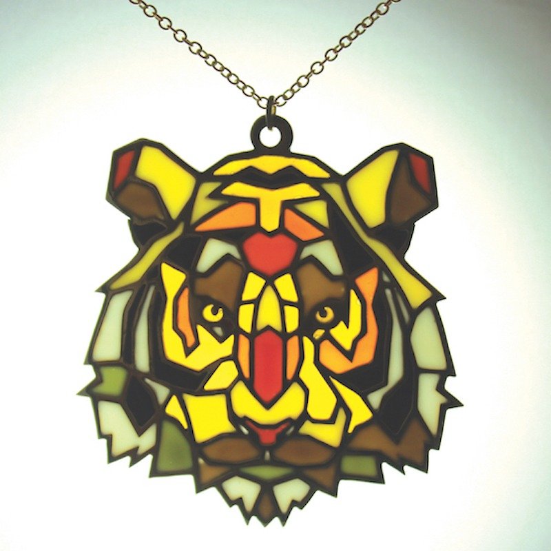 Tiger stained glass necklace in brass and oxidized antique color ,Rocker jewelry ,Skull jewelry,Biker jewelry - 项链 - 其他金属 