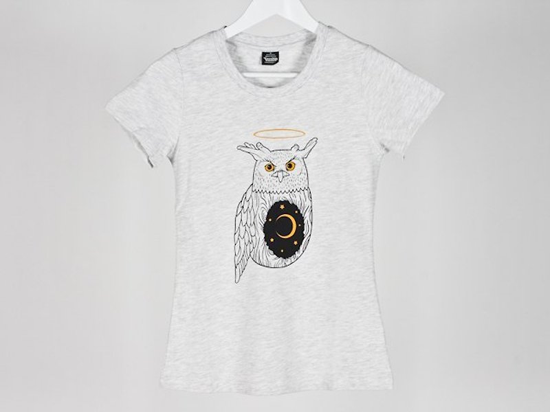星月猫头鹰 Owl Hand 女生 - 女装 T 恤 - 棉．麻 灰色