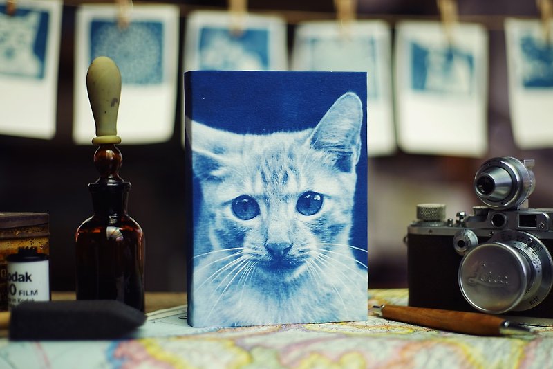 手工蓝晒笔记本 - 害羞猫 - 笔记本/手帐 - 纸 蓝色