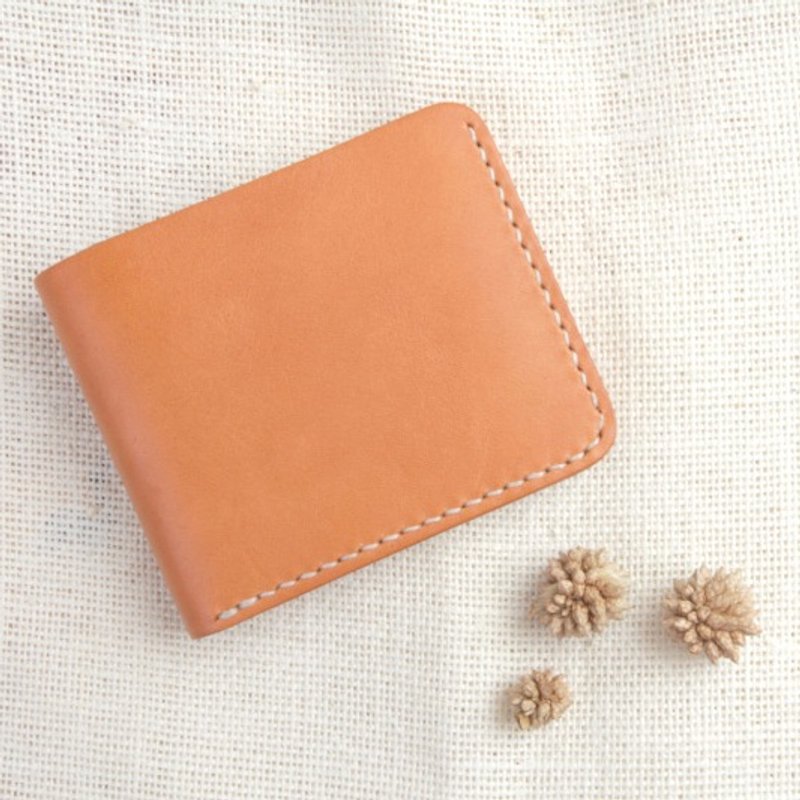 纯手工植物鞣皮双折式皮夹 / 茶色 - 皮夹/钱包 - 真皮 橘色