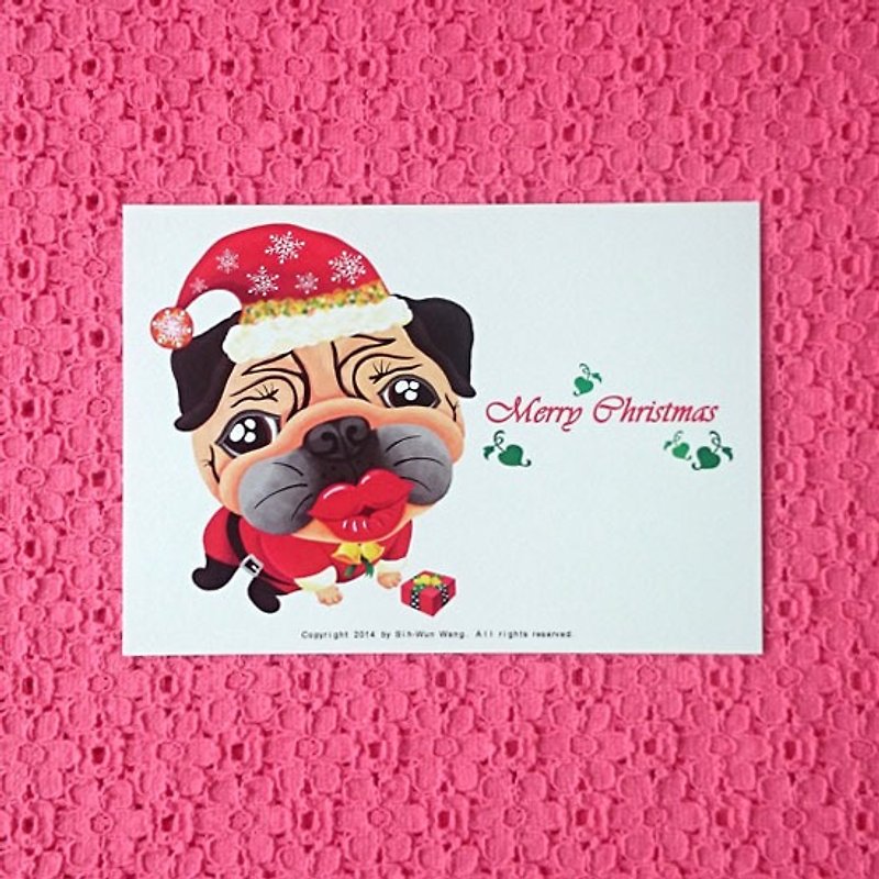 Merry Christmas 圣诞快乐 巴哥明信片-03 - 卡片/明信片 - 纸 白色