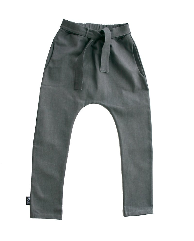 Mói Kids 冰岛有机棉童装绑带长裤 2岁至6岁灰色 - 童装裤 - 棉．麻 灰色