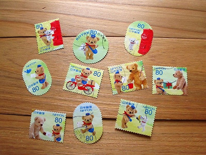 日本信销邮票 手帐素材 异形版可爱小熊邮递员10枚入 - 贴纸 - 纸 