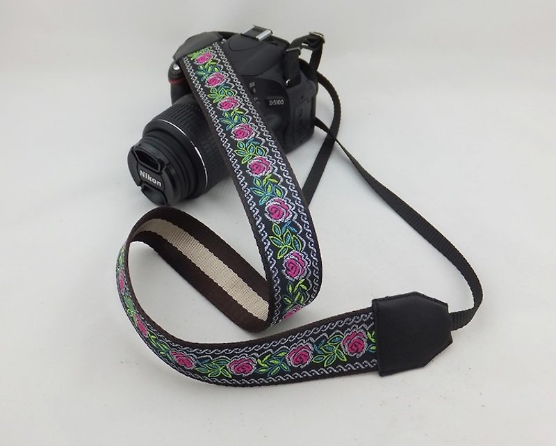 相机背带 个性定制 可印字 真皮拼接 刺绣花纹  民族风042 - 相机背带/脚架 - 真皮 粉红色