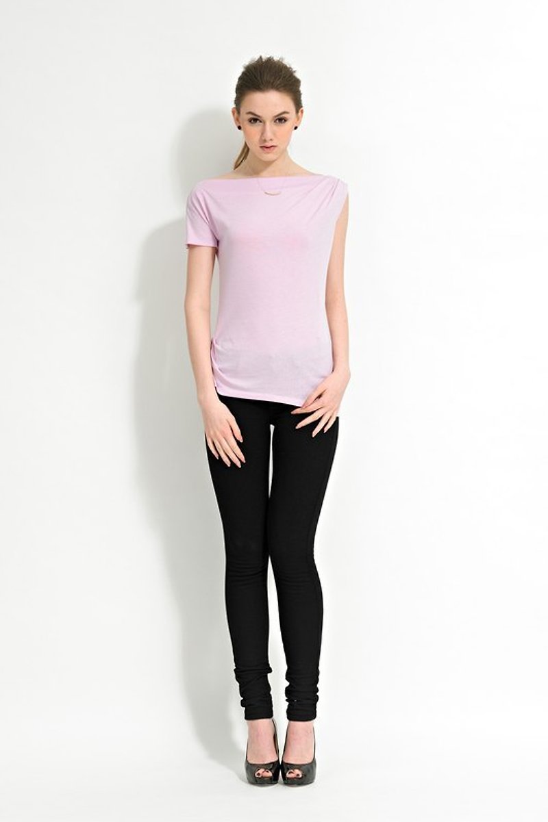 粉紫色不对称平口上衣 - 女装 T 恤 - 其他材质 粉红色