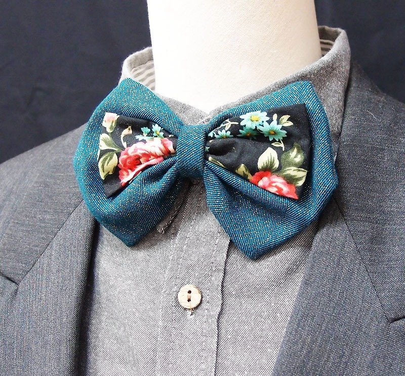 古典玫瑰孔雀绿领结 bowtie - 领带/领带夹 - 其他材质 黑色
