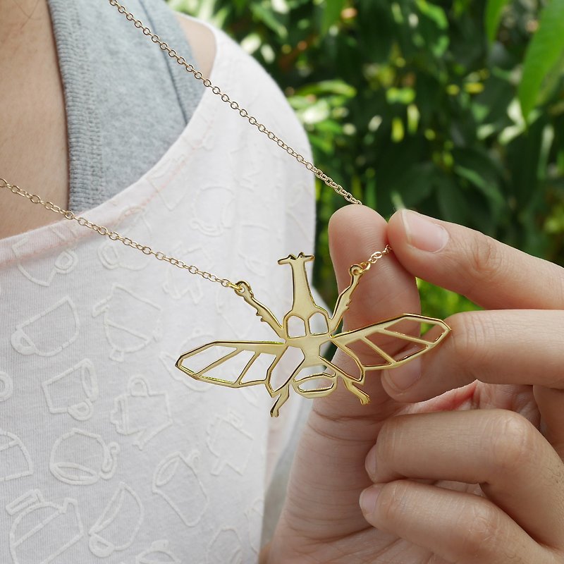 Rhino Beetle Necklace gift for her, Gold plated Jewelry, origami design - 项链 - 铜/黄铜 金色