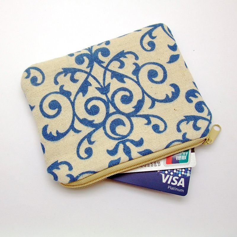 拉链零钱包/卡片包/钥匙包/耳机包/小物包 (ZS-160) - 零钱包 - 棉．麻 蓝色