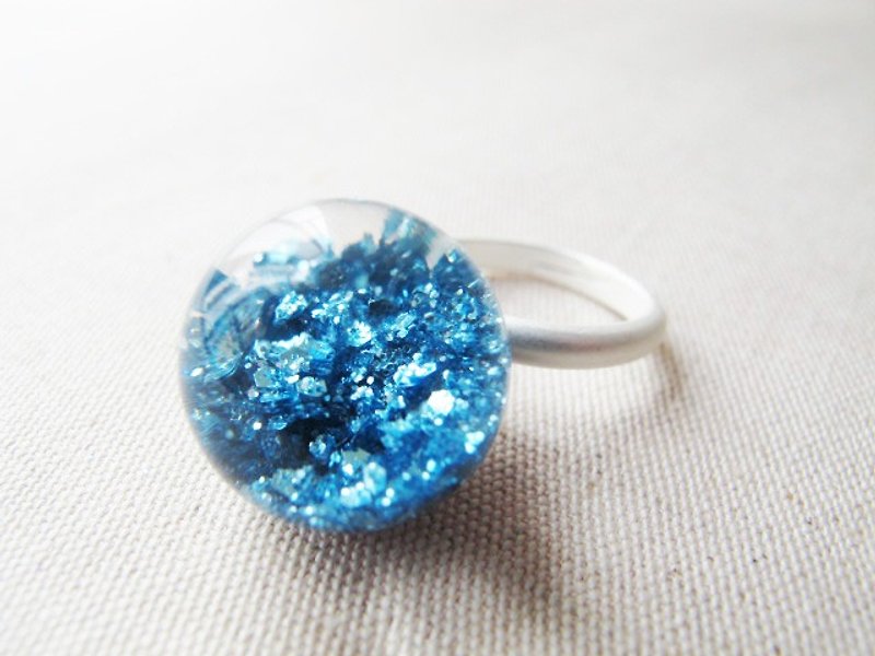 ＊Rosy Garden＊海洋蓝色亮片雪花球指环 - 戒指 - 玻璃 蓝色