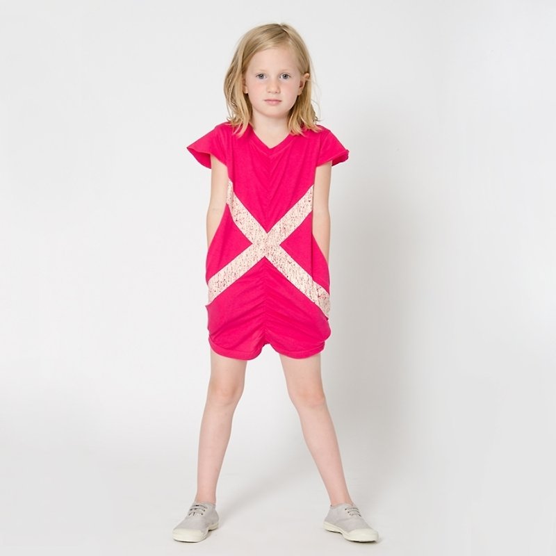 瑞典有机棉女孩洋装-3岁至8岁桃红 - 童装裙 - 棉．麻 红色