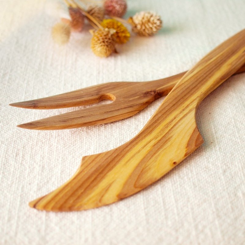 芬兰 VJ Wooden 手工 木制 披萨刀叉组 - 餐刀/叉/匙组合 - 木头 咖啡色