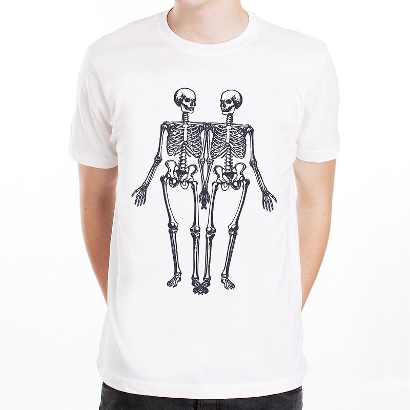 Skeleton短袖T恤-白色 骨架 骨骼 骷髅 文青 艺术 设计 时髦 文字 时尚 - 男装上衣/T 恤 - 其他材质 白色