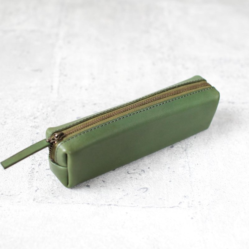 橄榄绿色立体植鞣真皮革笔袋 (长款) - 铅笔盒/笔袋 - 真皮 黑色