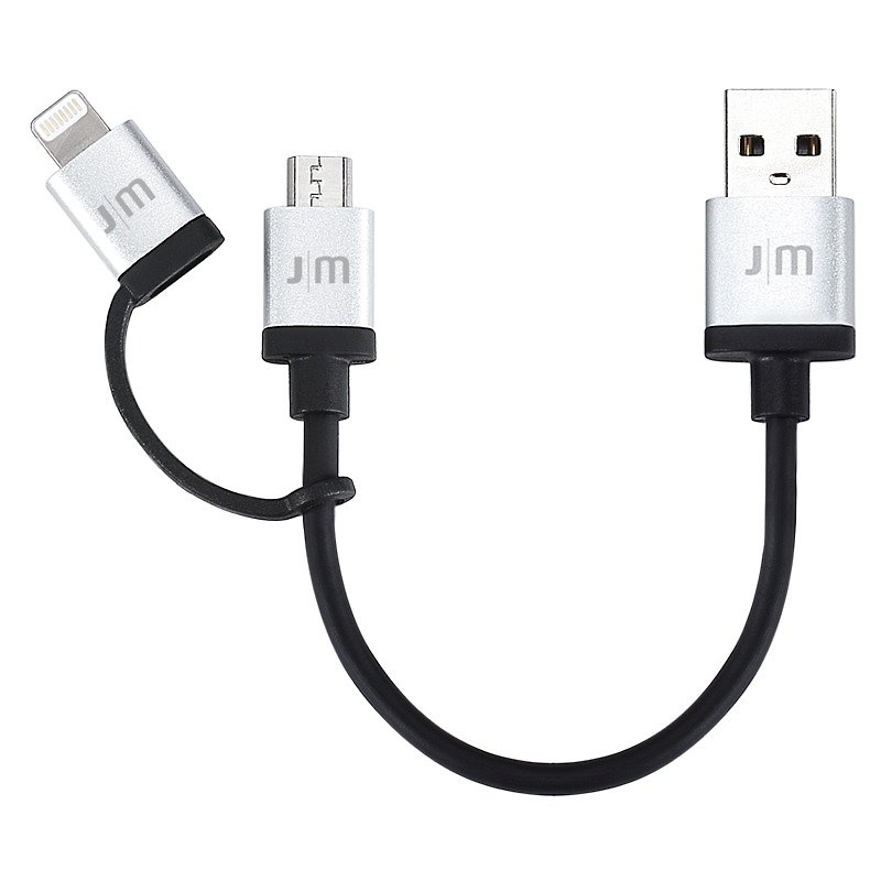 J｜M AluCable Duo mini™ MFi 铝质Lightning/Micro USB 双用连接充电/传输短线(10cm) DC-159 - 充电宝/传输线 - 其他金属 银色