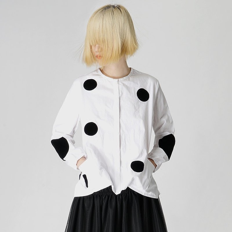 黑点点长袖女衬衫 两色可选 - imakokoni - 女装上衣 - 棉．麻 白色