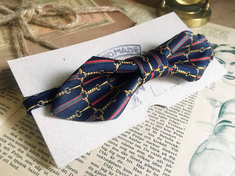 Papa's Bow Tie- 古董布花领带改制手工领结-维纳斯Venus-wide - 领带/领带夹 - 其他材质 蓝色