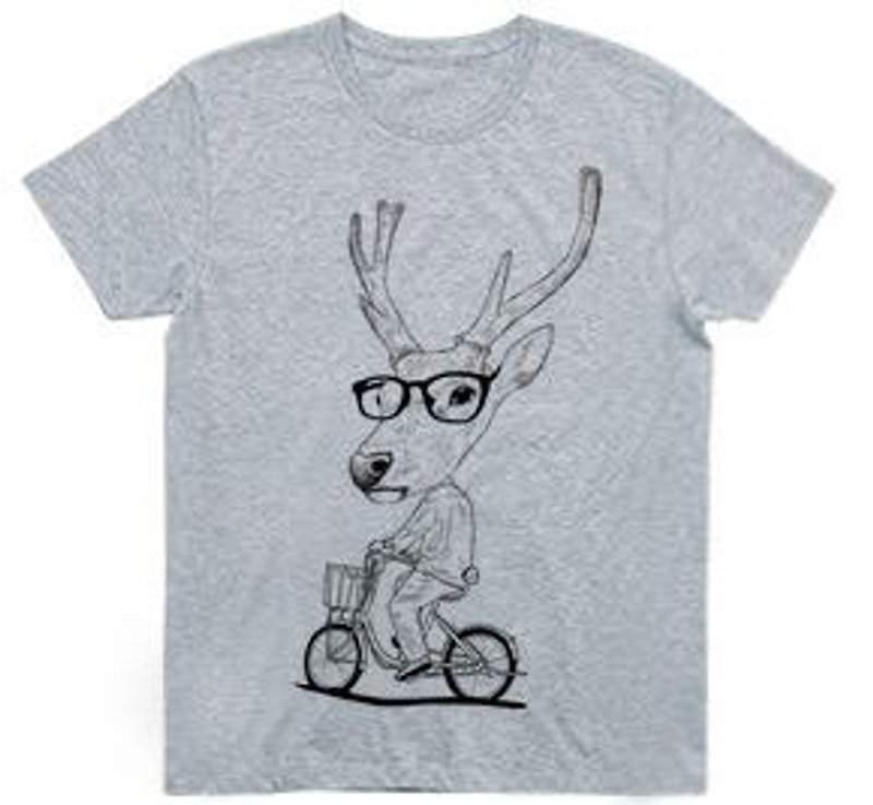 Deer　bicycle（4.0oz gray） - 女装 T 恤 - 其他材质 