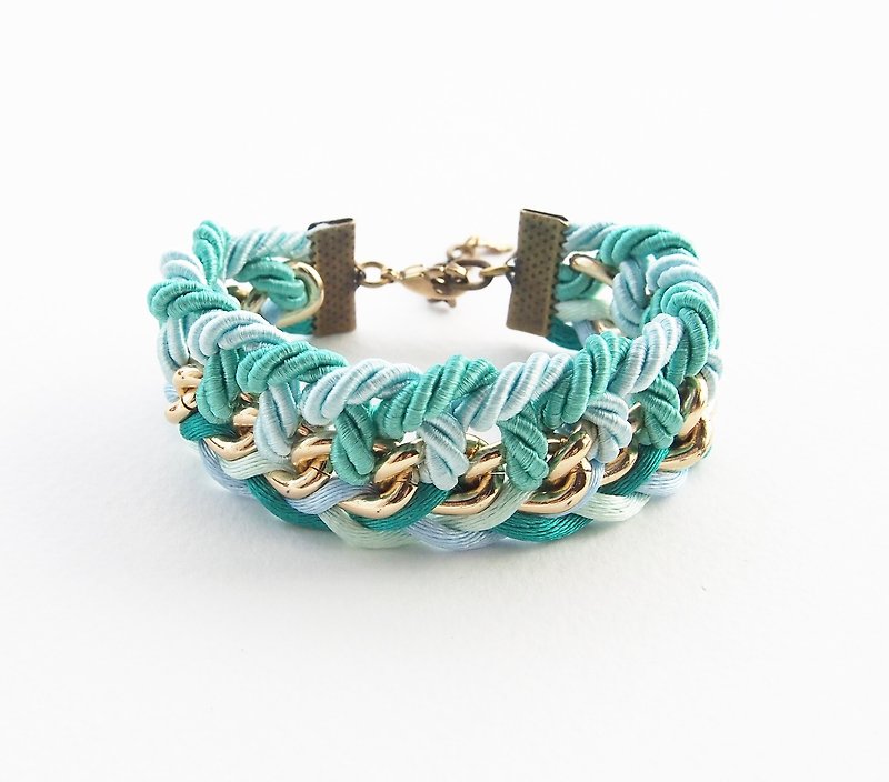 Green mint braided with gold chain bracelet. - 手链/手环 - 其他材质 绿色