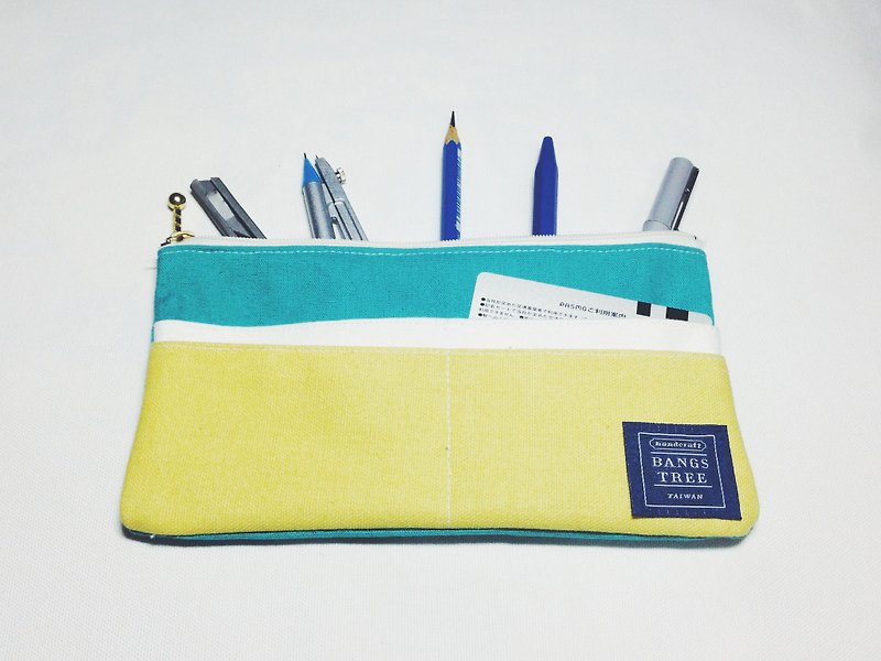 笔袋-湖水绿白鹅黄 - 铅笔盒/笔袋 - 其他材质 黄色