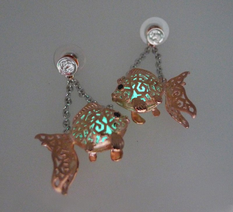 HK059 ~ 925银金鱼灯笼造型耳环 - 耳环/耳夹 - 银 粉红色