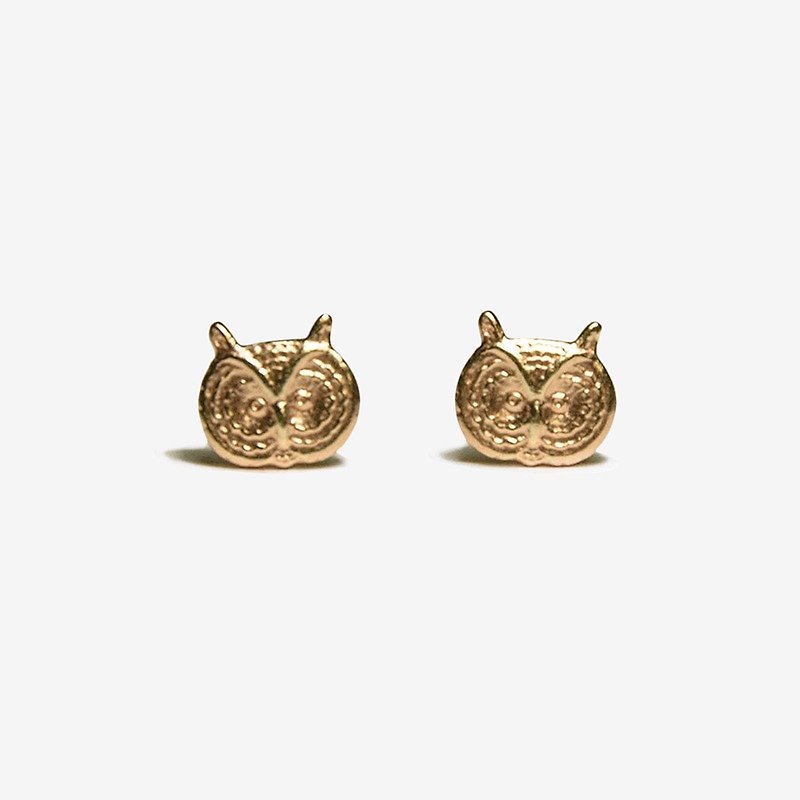 猫头鹰黄铜耳环 - 耳环/耳夹 - 其他金属 金色