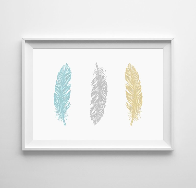 feathers(蓝黄) 可定制化 挂画 海报 - 墙贴/壁贴 - 纸 