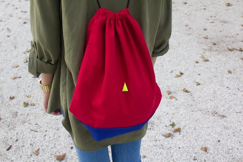 简约双色束口袋（饱和红佐宝蓝） - 束口袋双肩包 - 其他材质 红色