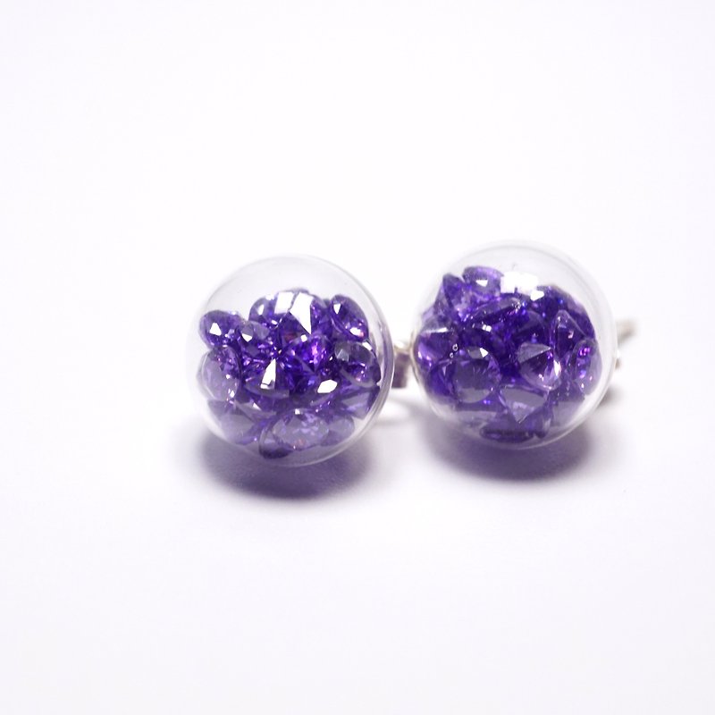 A Handmade 紫色锆石玻璃球耳环 - 耳环/耳夹 - 玻璃 
