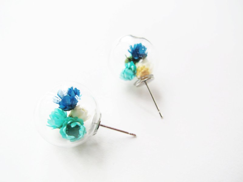 Rosy Garden - 耳环/耳夹 - 玻璃 蓝色