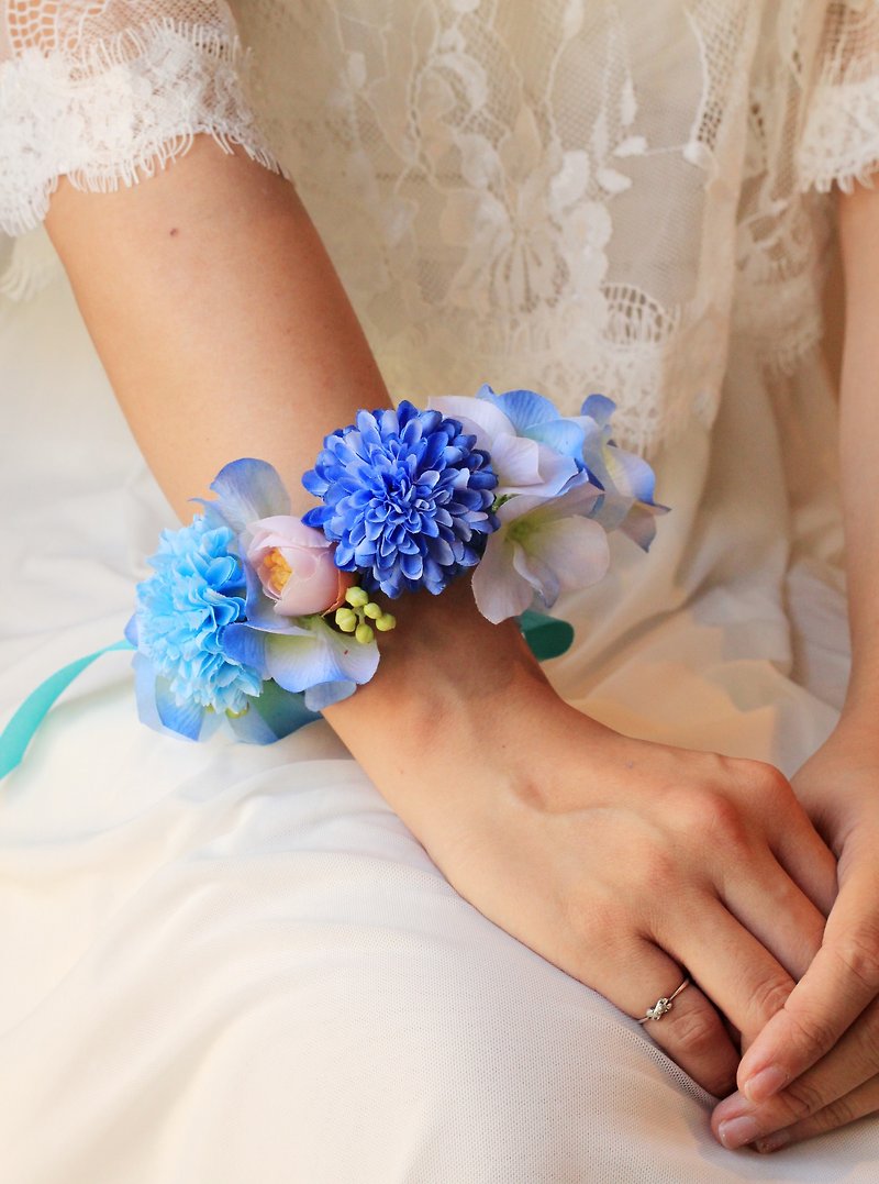 手腕花【仿真花系列】可爱小球菊 - 手链/手环 - 其他材质 蓝色