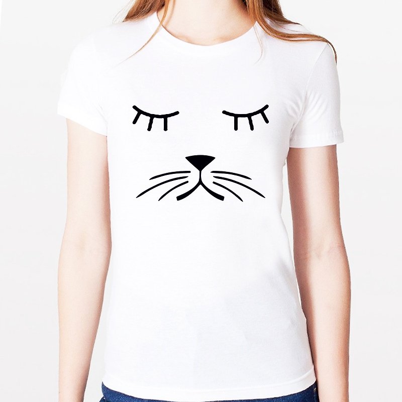 Whiskers Cat女生短袖T恤-2色 胡须 猫 狗 犬 动物 文青 艺术 设计 时髦 文字 时尚 - 女装 T 恤 - 其他材质 多色