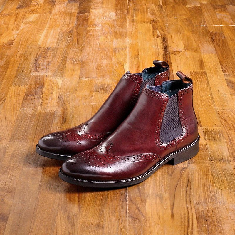 Vanger 优雅美型·绅士经典却尔西靴 Va181时髦枣红 - 男款靴子 - 真皮 红色