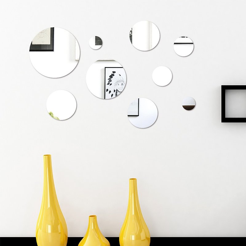 HomePlus 压克力镜面装饰 镜面银 圆形 9入/组 - 墙贴/壁贴 - 塑料 灰色