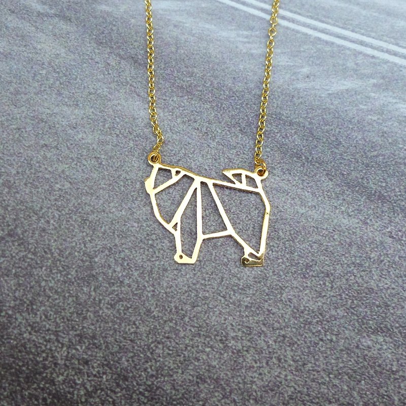 Chow Chow Necklace Gift for Dog Lover, Origami Jewelry, Gold Plated Brass - 项链 - 铜/黄铜 金色