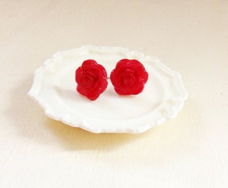 优雅玫瑰耳环组(两个一组)(可改耳夹式) - 耳环/耳夹 - 粘土 红色