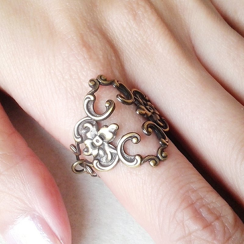 EarringFanatic复古华丽镂空浮雕花青古铜戒指 - 戒指 - 其他金属 咖啡色
