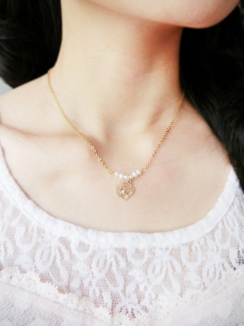 【珍珠玫瑰菓】项链 - 项链 - 宝石 金色