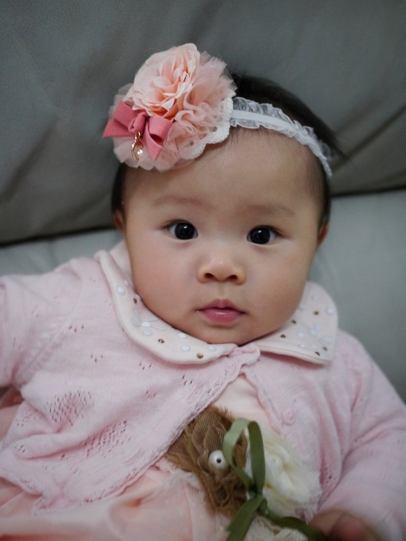 《宝宝发饰系列》粉色花朵蝴蝶婴儿头带 婴儿发带 - 围嘴/口水巾 - 其他材质 粉红色