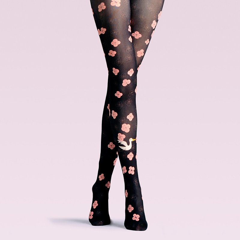 viken plan 設計師品牌 連褲襪 棉襪 創意絲襪 圖案絲襪 樱花与鸟 - 丝袜 - 棉．麻 