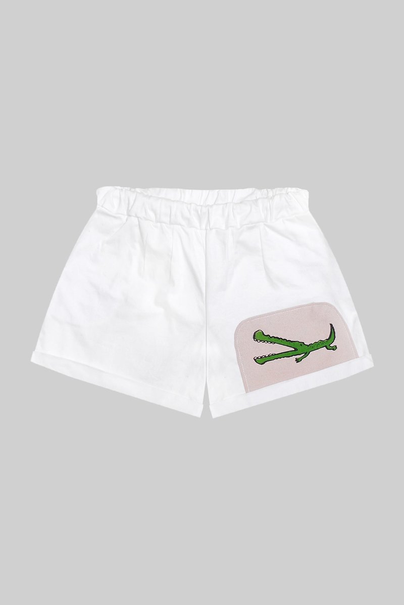 【限量一件】小鳄鱼的难处／白色拼布高腰休闲裤 - 女装长裤 - 其他材质 白色