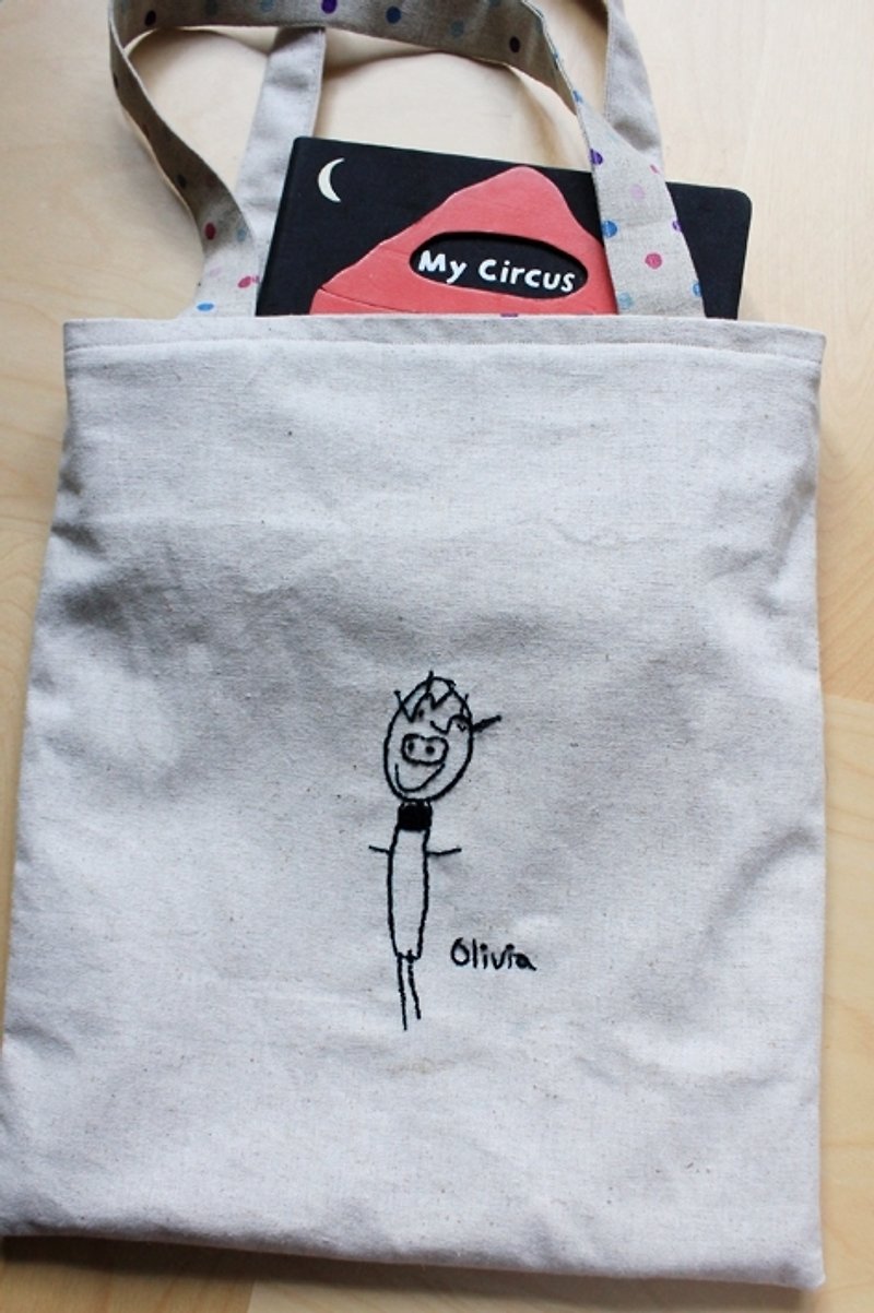 你的画你的包-托特包 The TOTE BAG 日本棉麻双面布包 - 手提包/手提袋 - 棉．麻 卡其色