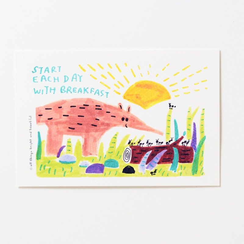 吃早餐开始每一天的食蚁兽明信片 - 卡片/明信片 - 纸 多色
