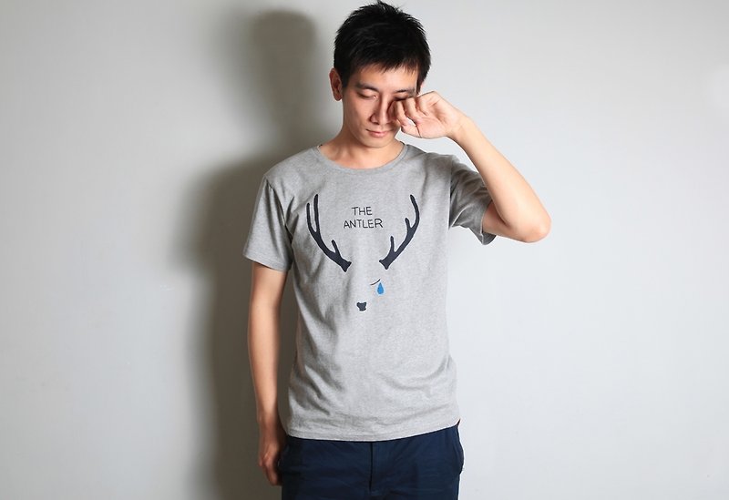 手绘手印TEE 【鹿茸】男/女 - 女装 T 恤 - 棉．麻 灰色