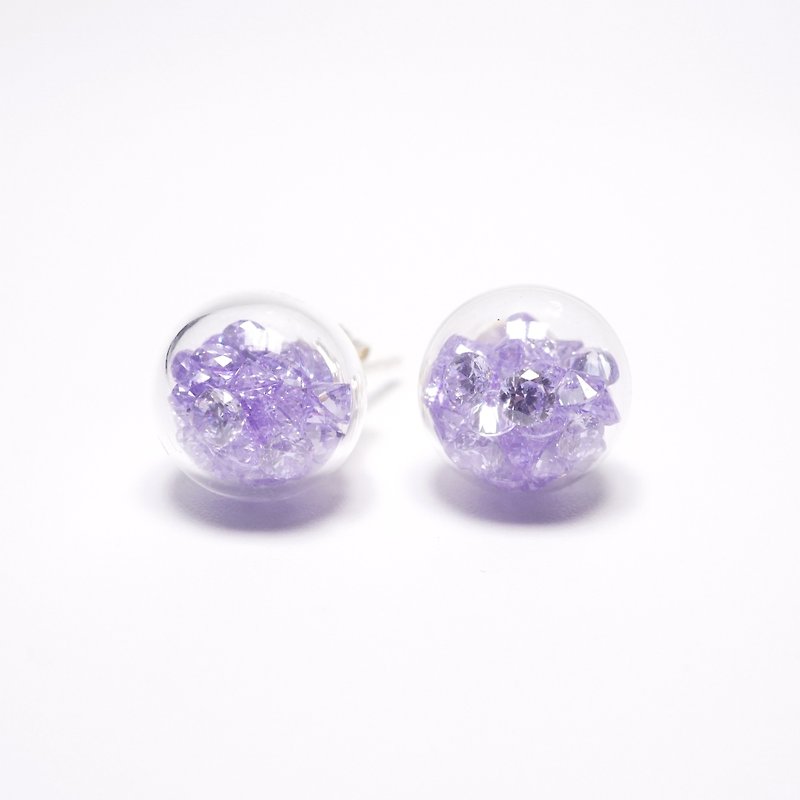 A Handmade 浅紫色锆石玻璃球耳环 - 耳环/耳夹 - 玻璃 