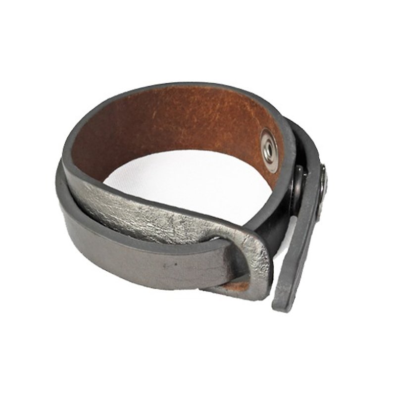 Chainloop 自制手工 金属色双层皮手环 - 手链/手环 - 真皮 灰色