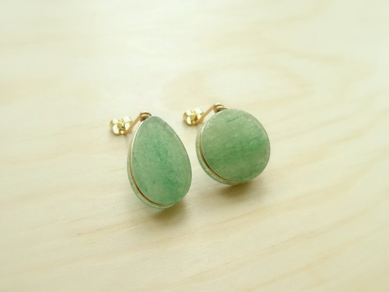 绿东菱 钮扣形 水滴形 贴耳耳针 黄铜耳环 - 耳环/耳夹 - 玉石 绿色