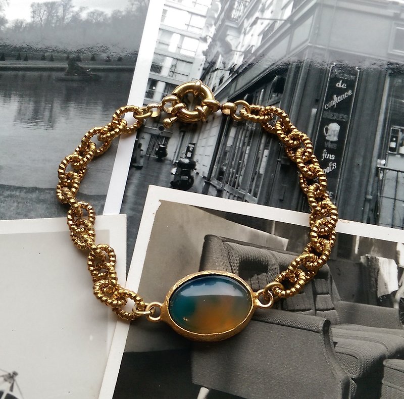 里加系列-琥珀色天然石黄铜手链 - 手链/手环 - 宝石 