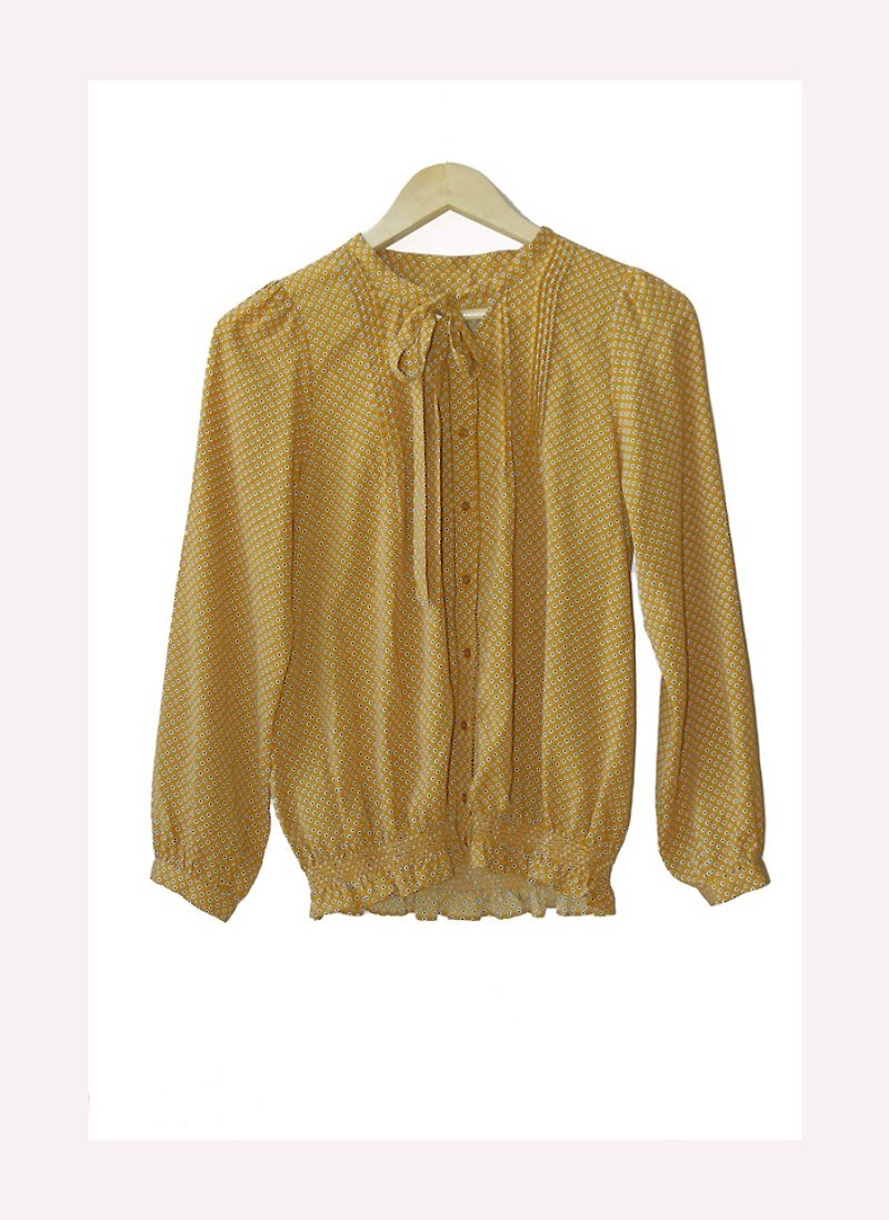 恰丸与猫♫~土黄绑带衬衫 - 女装衬衫 - 其他材质 金色