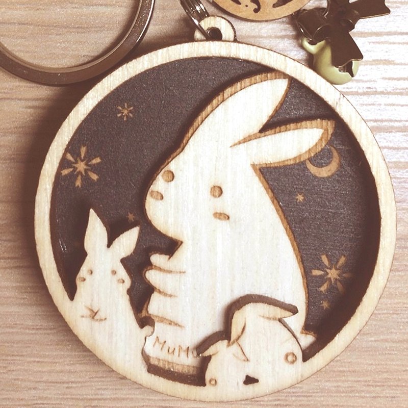 MuMu Sweety ✿ 花兔赏月  / 钥匙圈 / 精装 - 钥匙链/钥匙包 - 木头 黑色